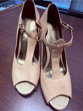 BCBGirls Blush/Nude T-Strap Peep-Toe Heels